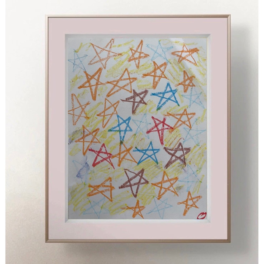 OMAN Original Abstract Drawing Oil Pastel Stars Celestial Fine Art Paper 8.5x11